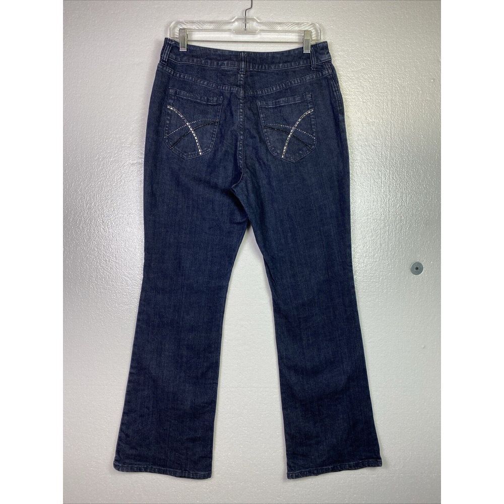Chicos Platinum Womens Jeans 1.5 (10) Short Blue Boot cut Rhinestones Zip Up